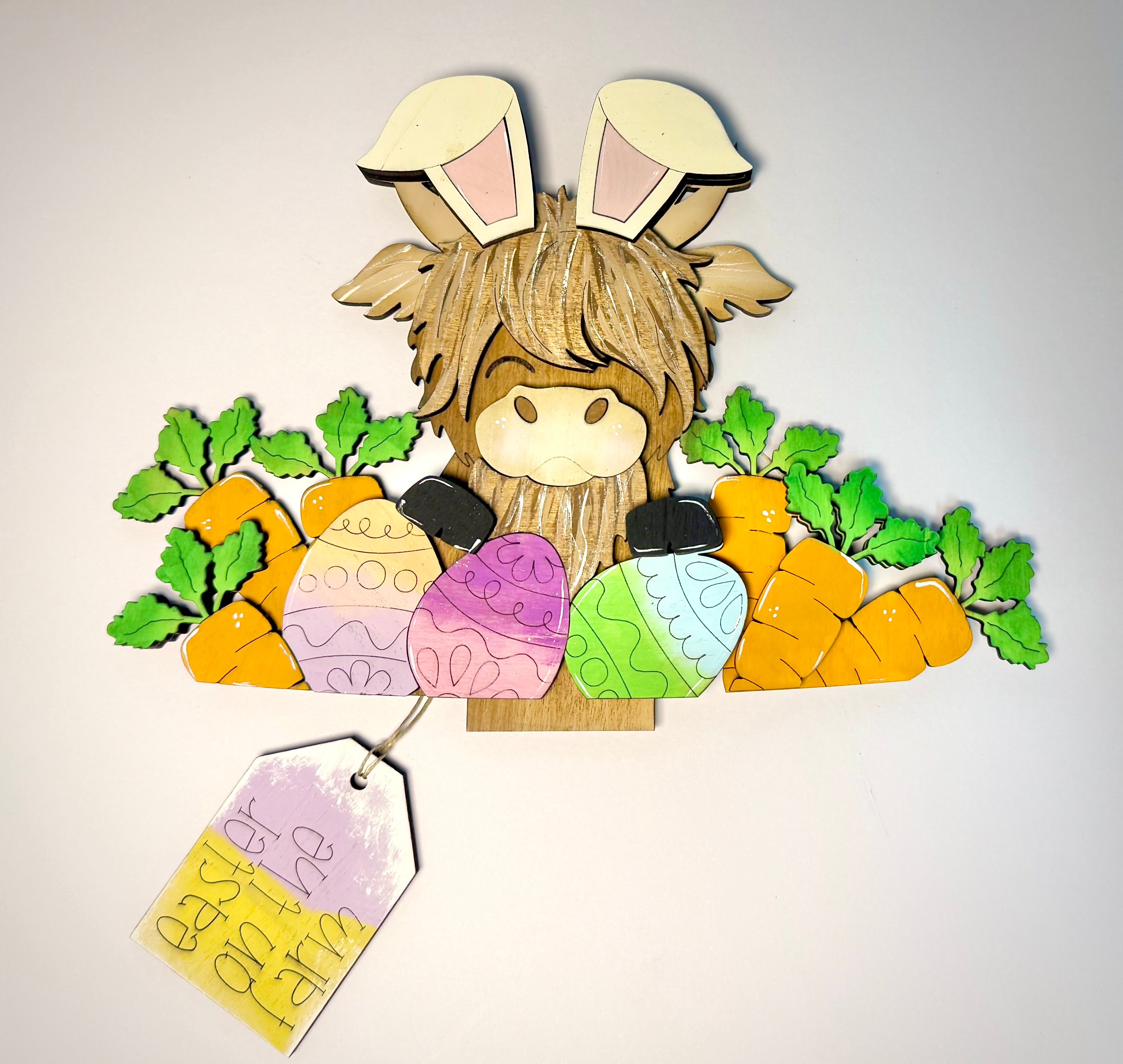 Highland Cow Easter Bunny Basket Topper-Large