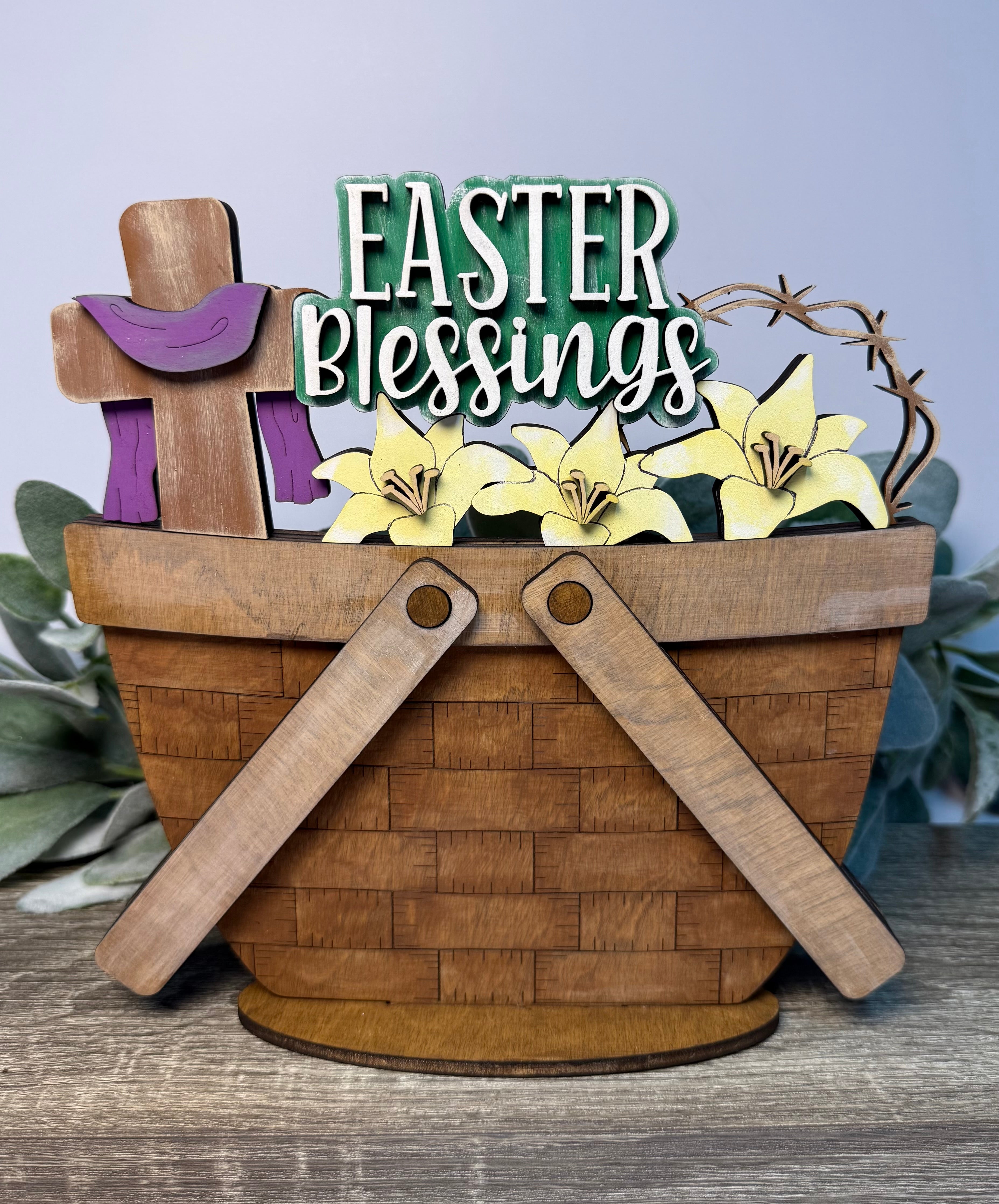Easter Blessings with Cross & Lillies Basket Topper-Large