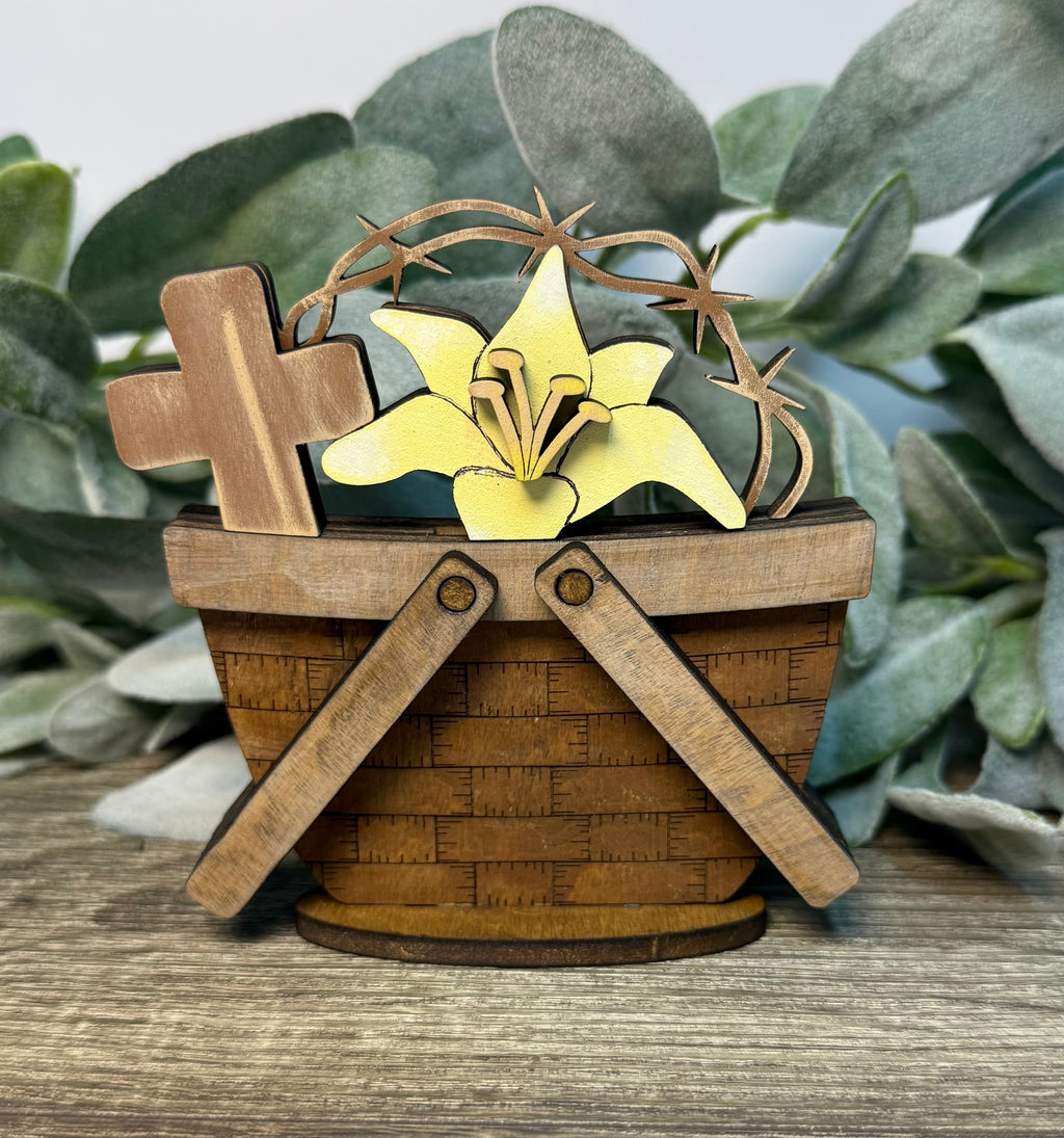 Cross Lilly & crown of Thorns Basket Topper-Small