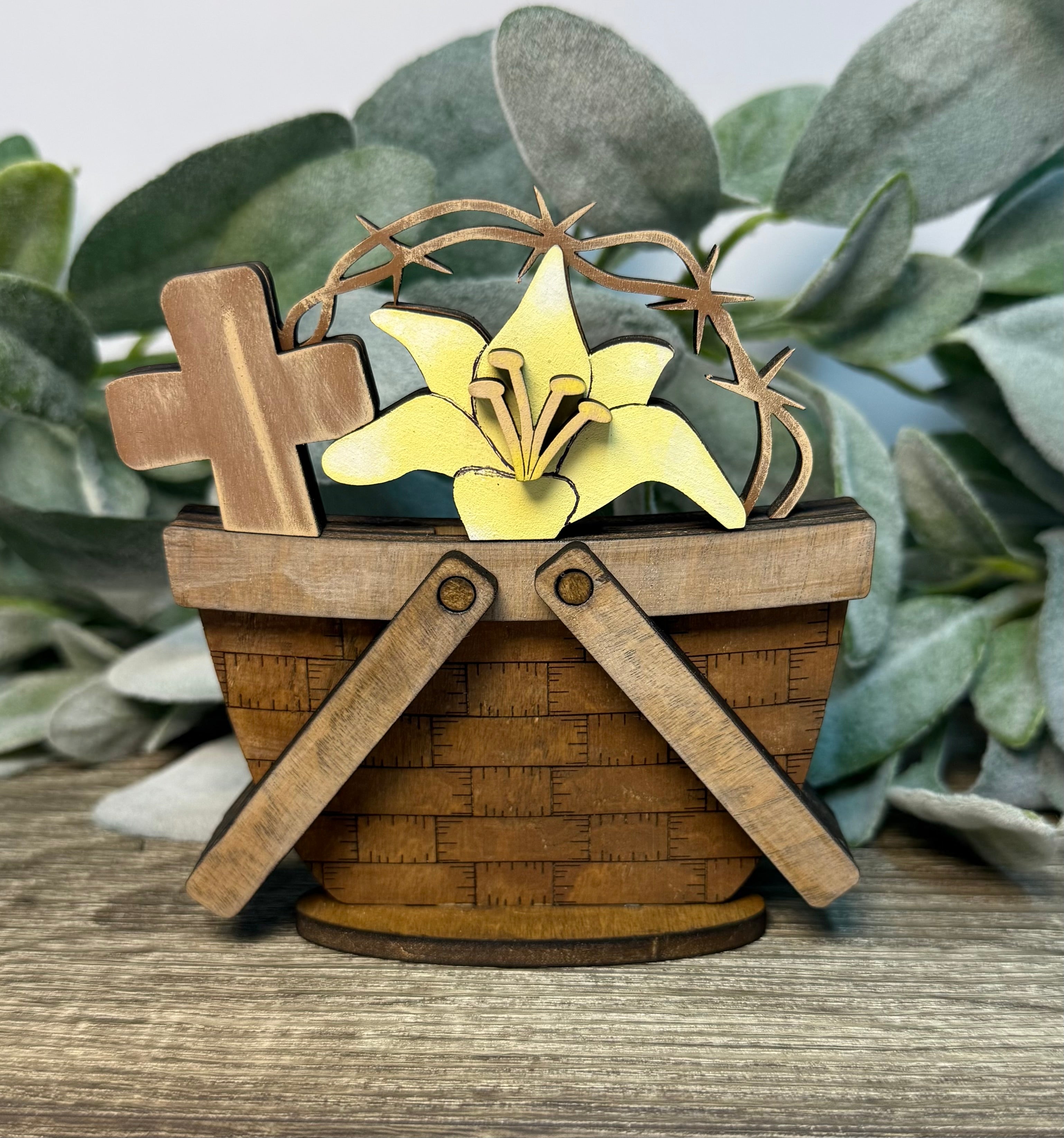 Cross Lilly & crown of Thorns Basket Topper-Small