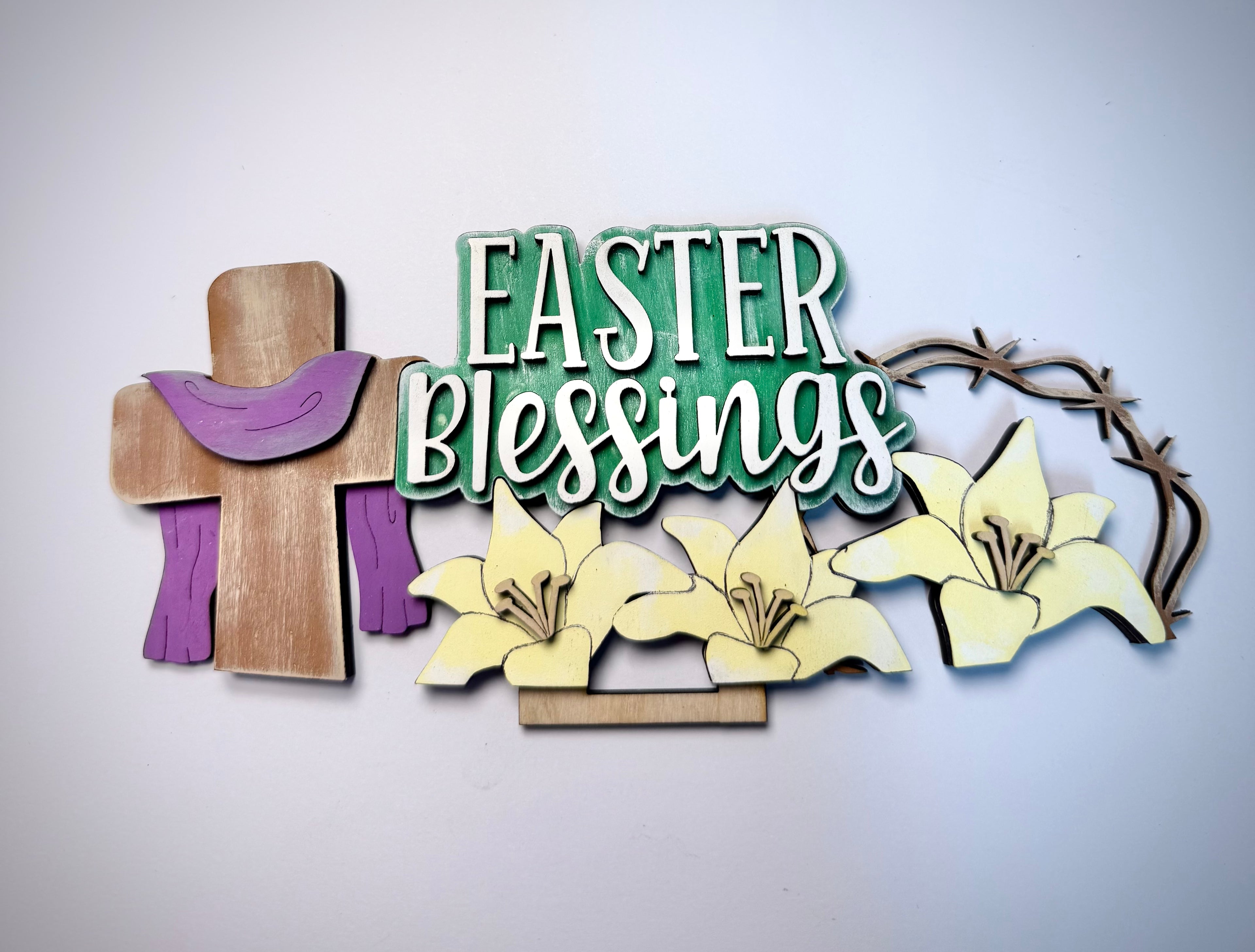 Easter Blessings with Cross & Lillies Basket Topper-Large