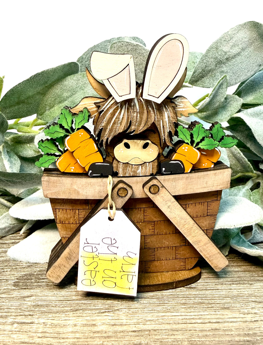 Highland Cow Easter Bunny Basket Topper-Small