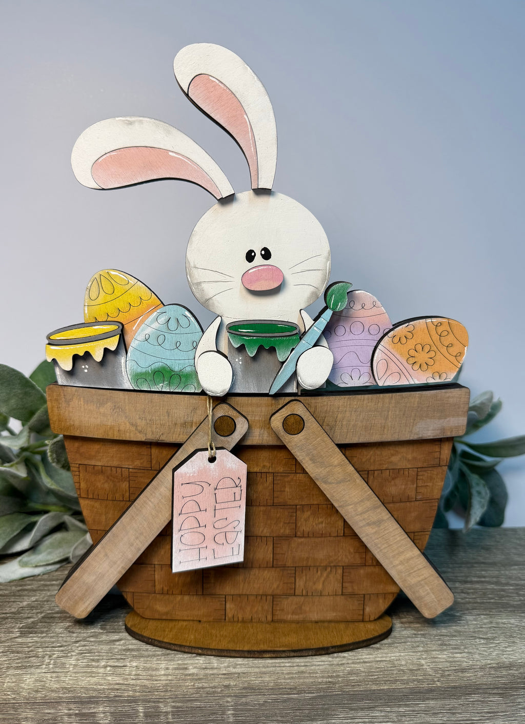 Bunny with Eggs & Paint Basket Topper-Large