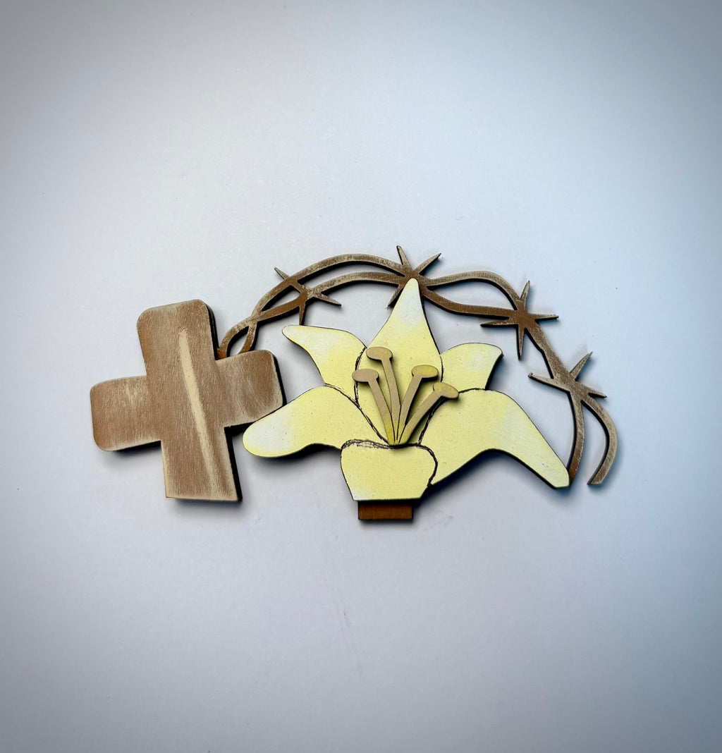 Cross Lilly & crown of Thorns Basket Topper-Small