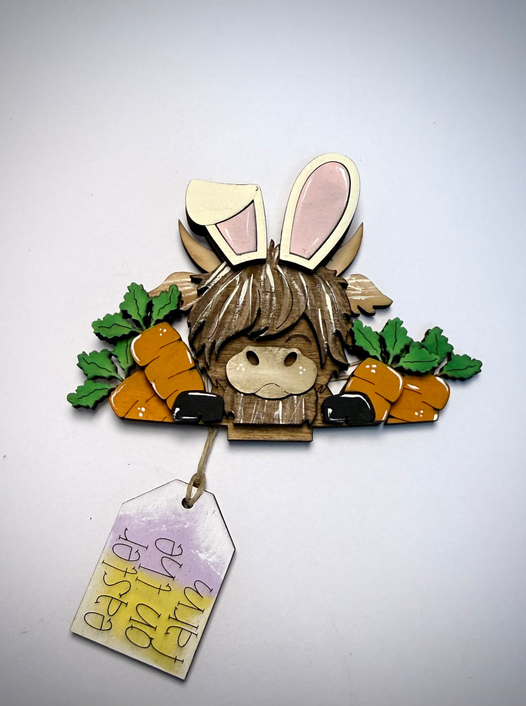 Highland Cow Easter Bunny Basket Topper-Small