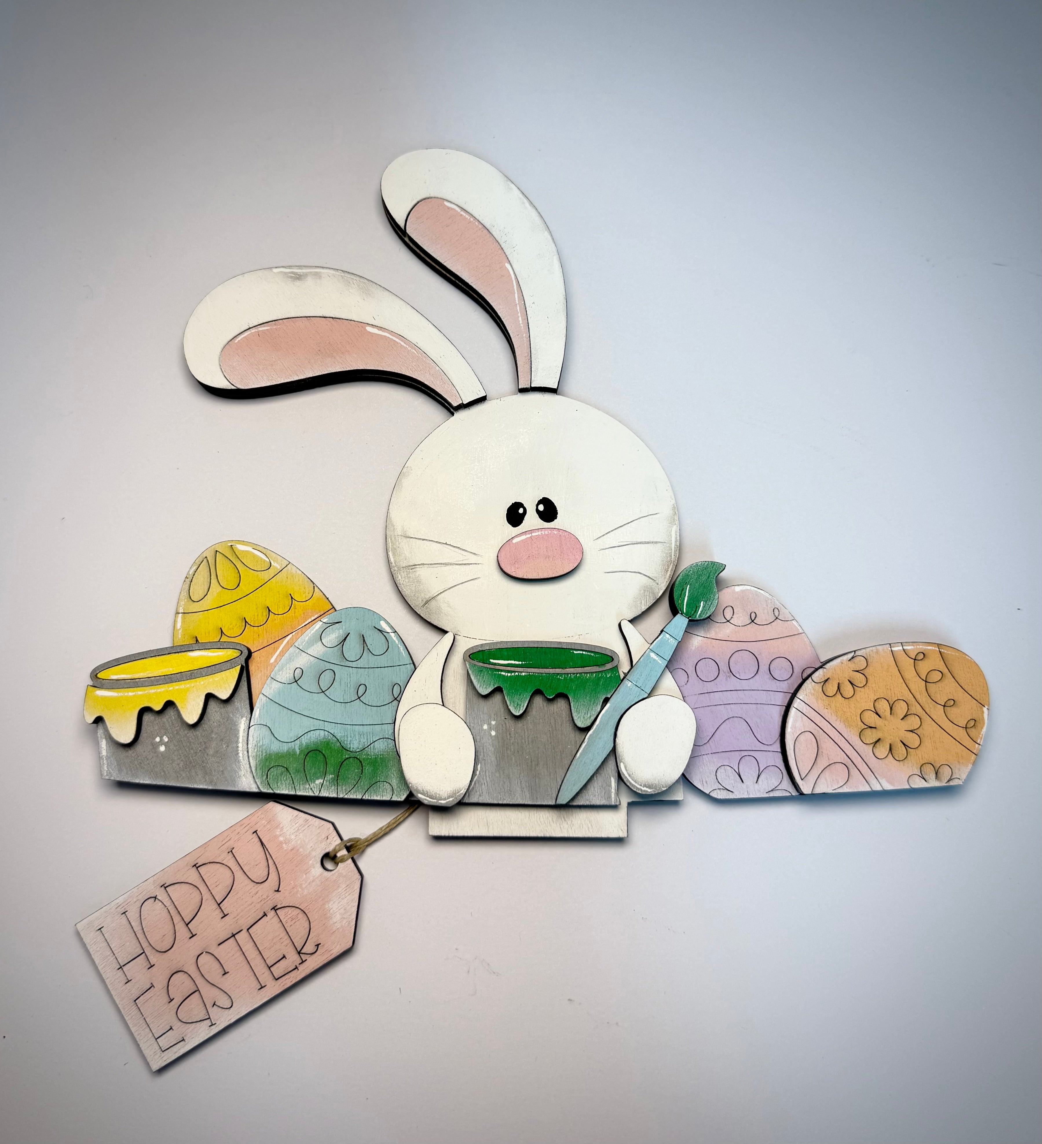 Bunny with Eggs & Paint Basket Topper-Large